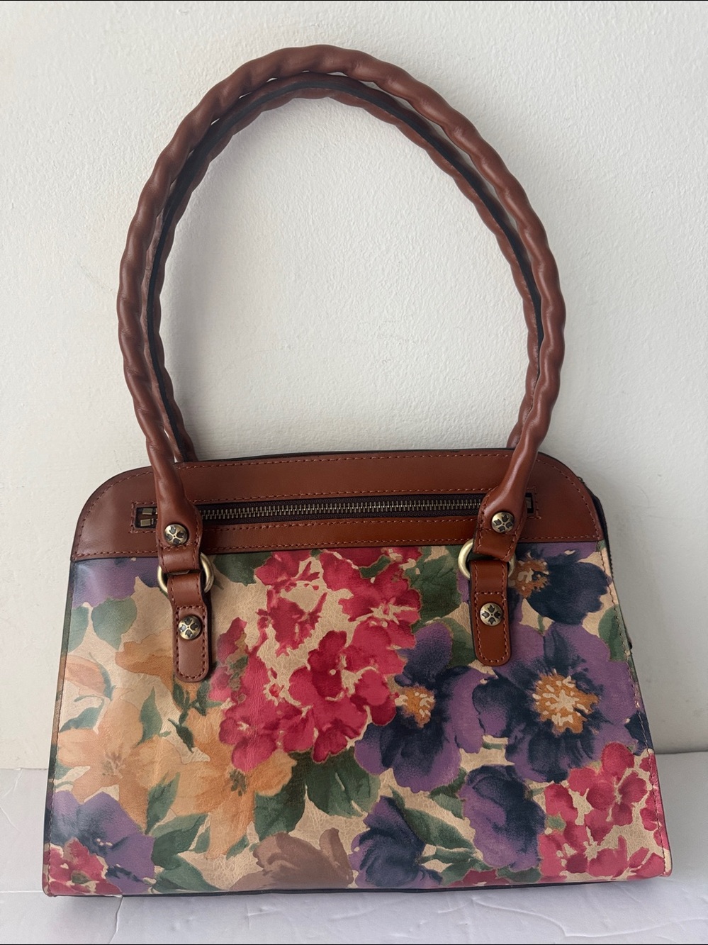 Patricia Nash Calvi French Hydrangea Italian Leather Floral Satchel Handbag - Picture 7 of 16